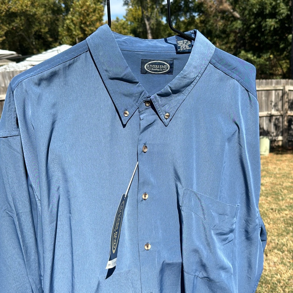 NWT Rivers end Trading Co Blue 3xl shirt Long Tiny Check Microfiber